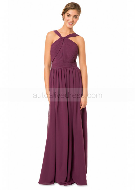 Purple Chiffon Twist Elegant Long Bridesmaid Dress